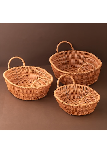 Porsima 302d 3lü Düzenleyici Oval Hasır Sepet Seti Ekmeklik Sepet