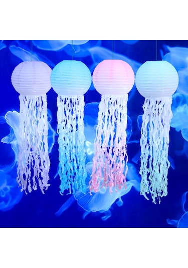 Yunboo Mavi Renkli Medusa Desenli Yarı Dairesel Cam Filmi Fenerler, 6'lı Set, Doğum Günü Ve Dekorasyon İçin Asılı Kullanıma Uygun Diğer