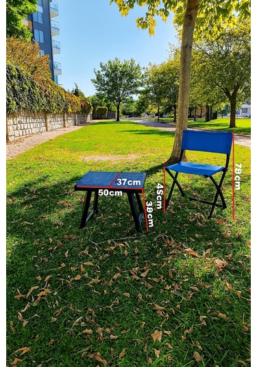 3'lü Katlanabilir Bahçe Piknik Balıkçı Kamp Seti Mavi