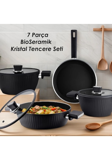Lines L-5090 İndüksiyonlu Bioseramik Kristal 7 Parça Tencere Seti