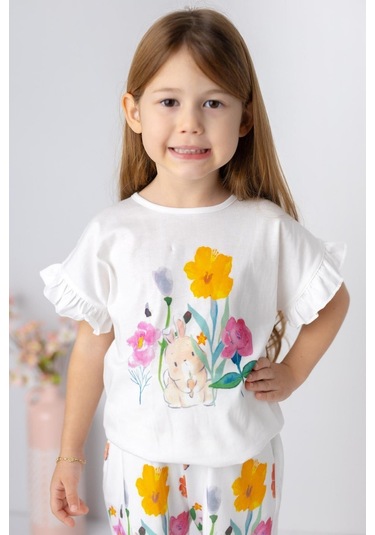 Zeyland Mininio Kız Bebek Etek Ucu Desenli T-shirt Ve Şort Takım-beyaz Beyaz