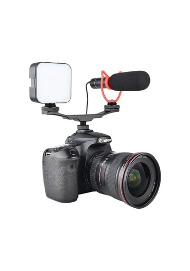 Dslr için Flaş Bracket İki Girişli Flaş- Led- Mikrofon Tutucu