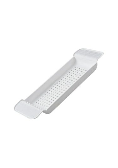 Hfambition Plastik Daraltılabilir Banyo Tepsisi - Su Akışlı Tasarım, Sağlam Konumlandırma, Çeşitli Ürünleri Tutabilir Beyaz