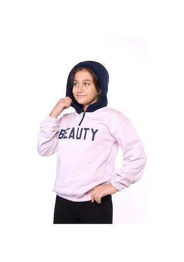 Toontoy Kız Çocuk Kapüşonlu Baskılı Sweatshirt Açık Lila