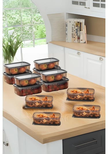 Oval 12 Parça Hava Almaz Sızdırmaz Saklama Kabı Seti Füme 4x 300/500/800 Ml Füme