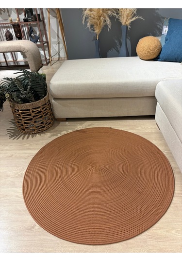 Jüt Yuvarlak Hasır Görünümlü Klasik Halı Kilim Natural