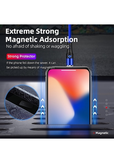 Enkay 3a Usb To Type-c Manyetik Hızlı Şarj Veri Kablosu Led Işıkla, Uzunluk: 1m Gümüş