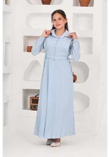 Kız Çocuk Uzun Boy Gofre Kumaş Jile & Elbise İki Parça Takım Astarlı Zarif Set-4948 Bebe Mavi Kız Çocuk Uzun Boy Gofre Kumaş Jile & Elbise İki Parça Takım Astarlı Zarif Set-4948 Bebe Mavi