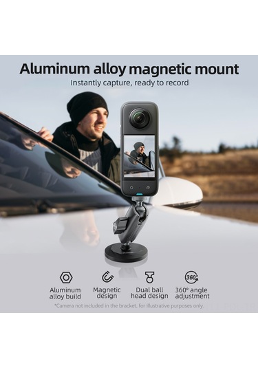 Padalink Telesın Cmm-001 Alüminyum Manyetik Kamera Bulonu - 360 Döner İki Top Kafa, 9kg Yük Kapasitesi, Spor Kamera Ve 1/4" Adaptörleri İle Uyumlu Gopro 12/11/10/9/8/7 Dahil Siyah