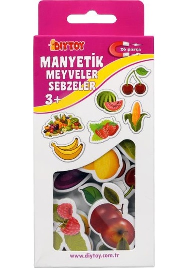 +3 Yaş Manyetik Meyveler Ve Sebzeler 26 Parça (Diytoy)