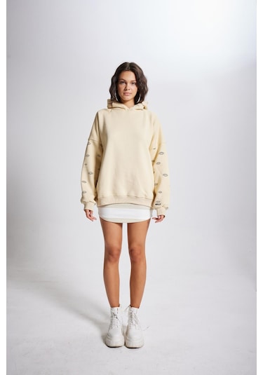 Holly Lolly Oversize Kapüşonlu Unisex Eye Sweat Bej