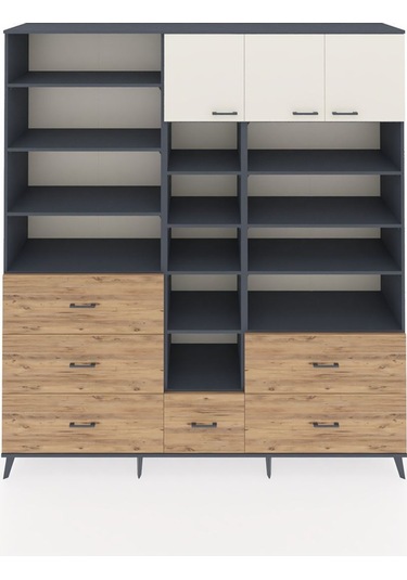 Hyperion Dolap 17 Raflı 6 Çekmeceli 3 Kapaklı 220x44x243 Antrasit-aytaşı/çam Aytası/atlas Çam