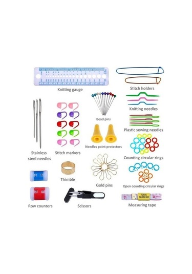 Flybuy Set 100 Adet Kırmızı Gül Desenli Örgü Alet Seti - Tığ İşi Aksesuarlar 100'ü 1 Arada