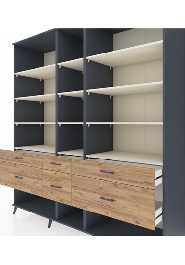 Kronos Dolap 12 Raflı 6 Çekmeceli 220x59x243 Antrasit-aytaşı/çam Aytası/atlas Çam