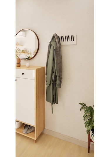 Dekoratif Piyano Elbise Askılığı 15x38 Cm 10 Tuşlu Ahşap Askıl... Beyaz - Siyah