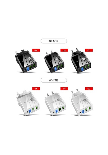 Sandwich 36w Mini Siyah Euro Şarj Cihazı, 3 Usb Qc 3.0 + Pd Hızlı Şarj, Seyahat Usb Adaptörü, 100-240v, Ev Ve Seyahat İçin
