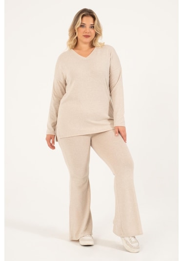 Basic V Yaka Triko Kazak-bej Bej