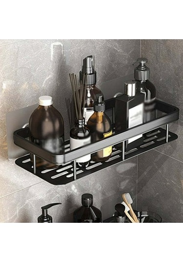 Besthome1 Deliksiz Montajlı Çok Amaçlı Duvara Monte Raf, Banyo Ve Mutfak Düzenleyici, Modern Siyah Siyah