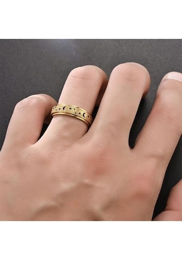 Altın Kadın Erkek Yüzük Ay Yıldız Fidget Spinner Yüzük Anti Stres Paslanmaz Çelik Çiftler Dönen Yüzük Takı Hediye Us 6 Altın