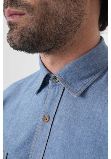 Bisse Erkek Regular Fit Uzun Kollu Denim Casual Gömlek Gmdnm252165 D35 Mavi