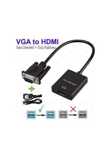 VGA to HDMI Çevirici Dönüştürücü Adaptör Ses Destekli