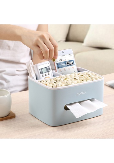 Padalink Ecoco Üç Bölmeli Çok Amaçlı Organizer Kutusu - Mendil Saklama, Küçük Eşya Depolama, Anti-s Kaydırmalı Abs+ps Materyal - Nordik Mavi Ev/ofis/yuva Mavi