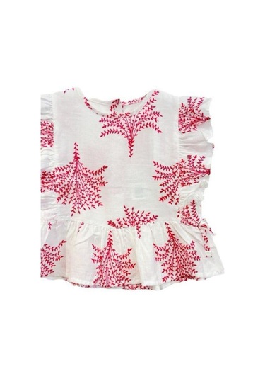 Kız Bebek Desenli Pamuklu Bluz-14535 Pembe