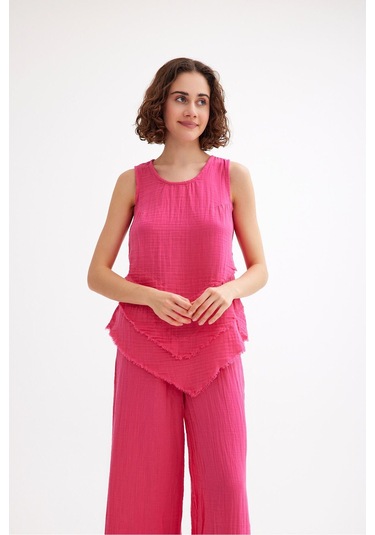 Pamuk Müslin Üçgen Bluz - Şık Ve Rahat Yaz Tasarımı Pembe