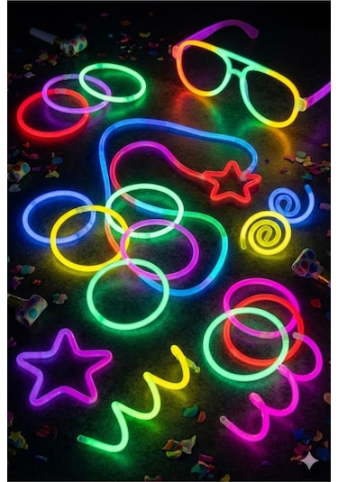 100 Adet Fosforlu Glow Stick Parti Seti Bileklik, Kolye Ve Eğlenceli Işık Çubukları