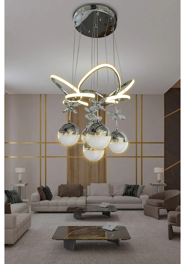 Kral Tacı 5 Top Modern Sarkıt Led Avize Çok Renkli