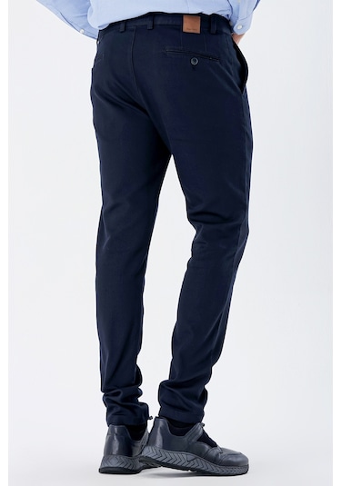 Koyu Lacivert Desenli Armürlü Pamuklu Yan Cepli Slim Fit Dar Kesim Casual Pantolon 1003235120-koyu Lacivert Koyu Lacivert