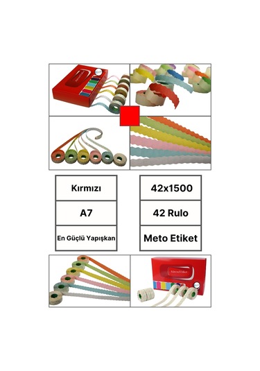 Meto Etiket Kırmızı 42 Rulo 42x1500 A7 Fiyat Etiketi Tabanca Etiketi 1