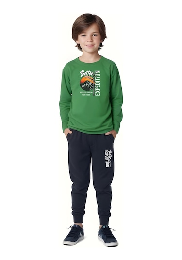 3'lü Erkek Çocuk Baskı Detaylı Sıfır Yaka Alt-üst Takım Çok Renkli