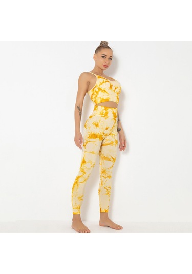Wezone Yüksek Bel Desenli Kadın Yoga Taytı - Nem Geçirmez Spor Ve Fitness Pantolon Sarı