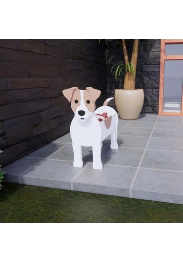 Ahşap Jack Russell Köpek Bitki Saksısı - Ev Bahçe Dekorasyonu, İç Ve Dış Kullanım, El Yapımı