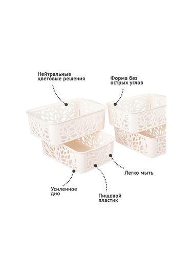 Polimerbyt 1,2 Litre 6'lı Plastik Saklama Sepeti Organiz 418062735 Sütlü