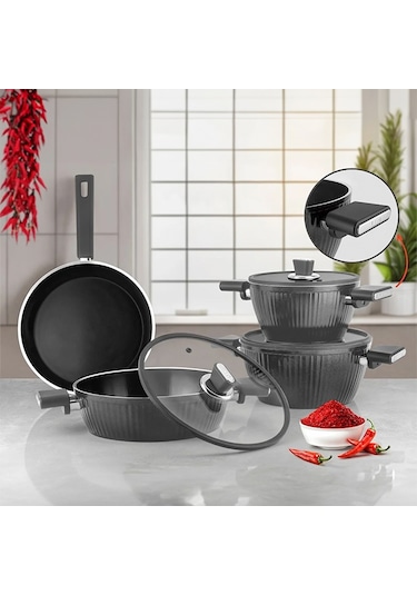 Lines L5090 İndüksiyonlu-bioseramik Kristal 7 Parça Tencere Seti