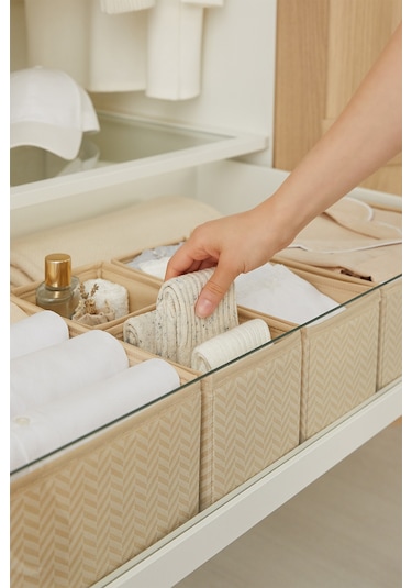 Ocean Home Textile 6'lı Bej Balıksırtı Çekmece İçi Düzenleyici Kutu 2 Adet 28 x 28 x 13 / 2 Adet 28 x 13 x 13 / 2 Adet 14 x 14 x 13 cm