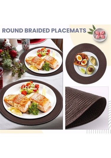 Moly Yuvarlak Örgülü Amerikan Servis Takımı 6'lı 15 İnç Kahverengi Masa Örtüsü Kahverengi