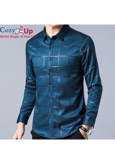 Rahat Up Erkekler Ekose Kavisli Hem Gömlek Casual İş Düğmesi Gömlek Uzun Kollu Damalı Erkek Gömlek Mor