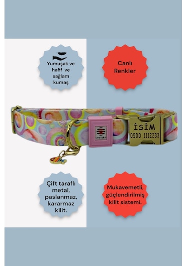 İsimli Köpek Tasması, Orta Ve Büyük Irk, Metal Kilitli Pmbpstl Pembe & Sarı