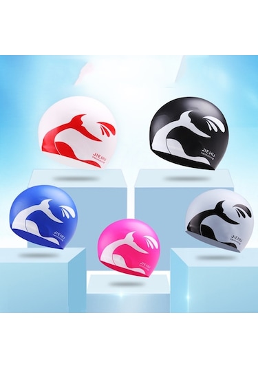 Erkek Ve Kadın İçin Büyütülmüş Versiyon Yunus Desenli Silikon Yüzme Bonesi Beyaz