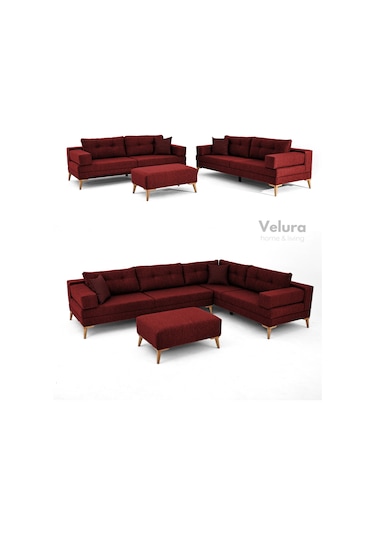 Zeri Yataklı Puzzle Modüler Köşe Koltuk Takımı & Puflu Köşe Takımı - Kırmızı - 172 Kırmızı