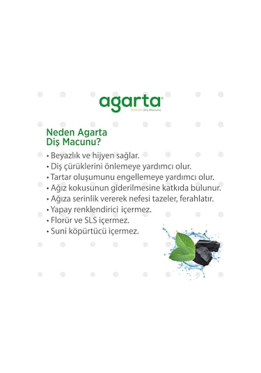 Agarta Doğal Diş Macunu 100ml Aktif Karbonlu Beyazlık