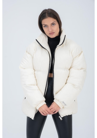 Kadın Reglan Kol Dik Yaka Age Of State Baskılı Mont Ekru