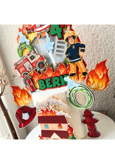 İtfaiyeci Temalı Erkek Çocuk Doğum Günü İsme Özel 3d Pasta Süsü Seti Cake Topper Çocuk