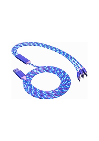 Mufunye Mavi 1.2m Tpe+alüminyum Halkaşar 2.4a Hızlı Şarj Kablosu - /android/type-c Uyumlu, Işıklı, Dayanıklı