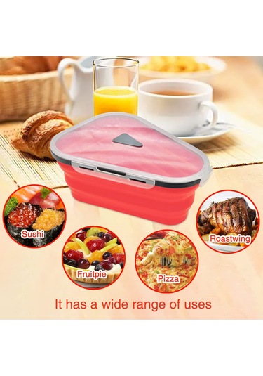 Neevoyu Kırmızı Gıda Kalitesi Silikon Pizza Kutusu - Yeniden Kullanılabilir, 5 Bölmeli, Mikrodalga & Bulaşık Makinesine Uygun, Leak-proof, Foldable Turuncu - Kırmızı