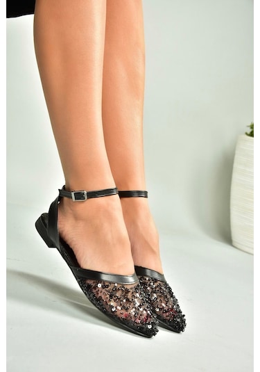 Fox Shoes U726544115 Siyah File Kadın Babet Siyah-file