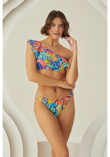 Loya Kadın Renkli Fresh Flower Tek Omuz Tek Üst Bikini Çok Renkli
